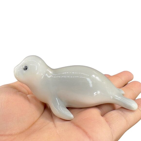 OMC Otagiri Grey Porcelain Ceramic Baby Seal Figurine Japan Vintage W Sticker 2 - Picture 10 of 11